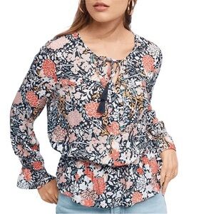 ANTHRO MAEVE PUFF SLEEVE BEGONIA PEPLUM FLORAL TASSEL TIES blouse TOP M